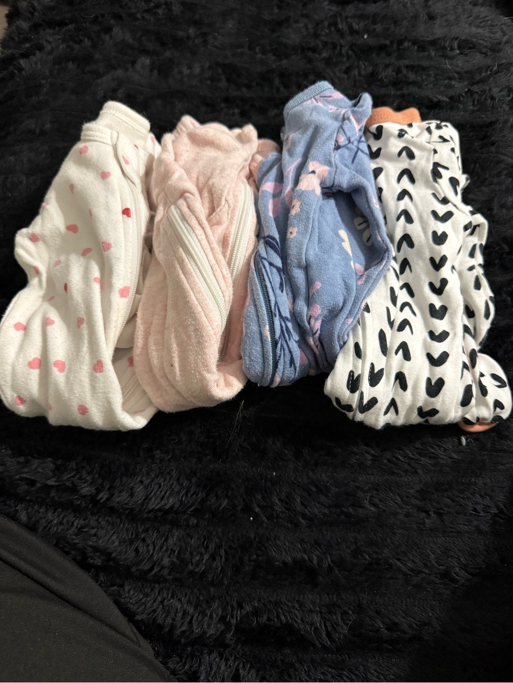 cloud island Girls' Heart Print Pajama Set - White, Pink, Blue, Black